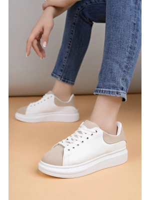 ÇOK SATAN LC109 Beyaz Bej Süet Kadın Sneaker