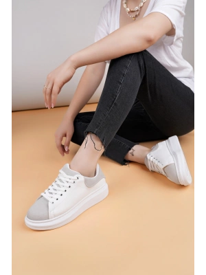 ÇOK SATAN LC109 Beyaz Gri Süet Kadın Sneaker