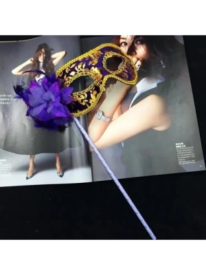 Lüks Taşlı Saplı Balo Maskesi Mor Renk