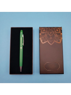 Mandala Desenli Kutulu Yeşil Touchpen Tükenmez Kalem