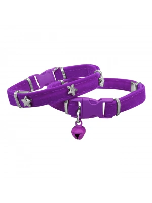 Markapet Kadife Kedi Boyun Tasması Yıldızlı 20-32 cm Mor