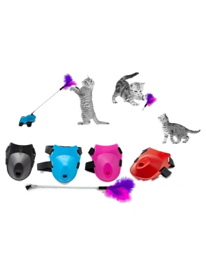 Markapet Tüylü Yaylı Kedi Ayak Oltası Kedi Oyuncağı 9 cm-35 cm Pembe