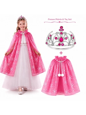 Masal Prensesi Pembe Pelerin ve Taç Seti (85 cm)