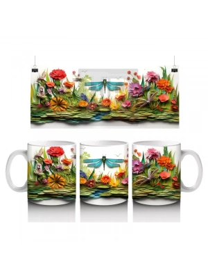 Masalsı Çiçekli Bahçede Neşeli Hayvanlar – Baskılı Kahve Kupası