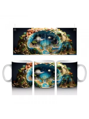 Masalsı Mantar Evreni ve Renkli Dünya – Baskılı Kahve Kupası