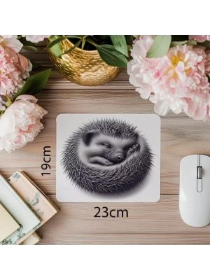 Mat Gri Arka Planlı Kirpi Tasarımı - 19x23 cm 2 mm Dikdörtgen İthal Baskılı Mouse Pad