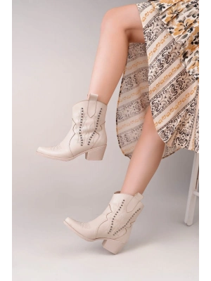 Matin Bej Cilt Topuklu Bot