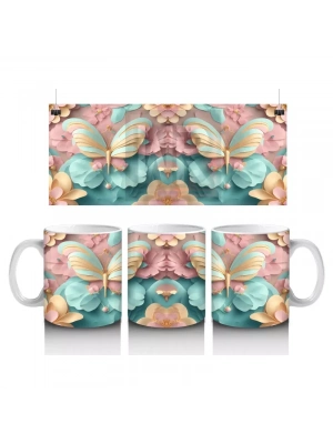 Mavi Arka Plan Üzerinde Çift Kelebek – Baskılı Kupa