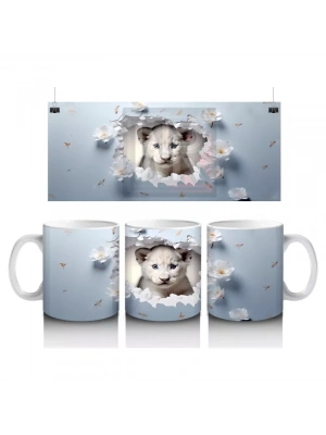 Mavi Arka Planda Şirin Yavru Kaplan – Baskılı Kahve Kupası