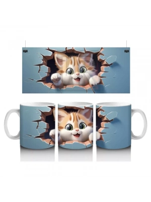 Mavi Fon Üzerine Yırtık Desenli Kedi – Baskılı Kupa