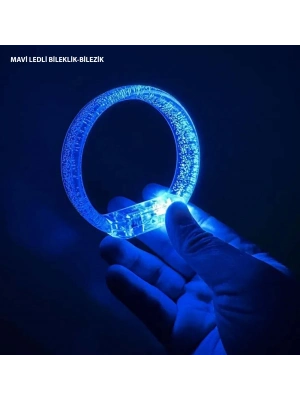 Mavi Led Işıklı Baskı Yapılabilen Pilli Bileklik Bilezik 1,5 Cm Genişlik