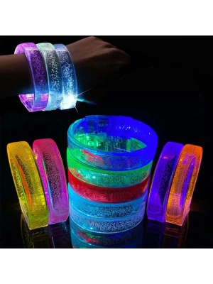 Mavi Led Işıklı Baskı Yapılabilen Pilli Bileklik Bilezik 1,5 cm Genişlik