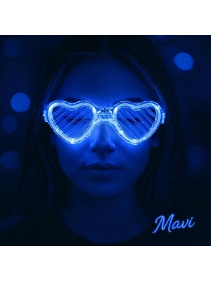Mavi Led Işıklı Kalp Gözlük – 3 Modlu Parti & Glow Gözlüğü