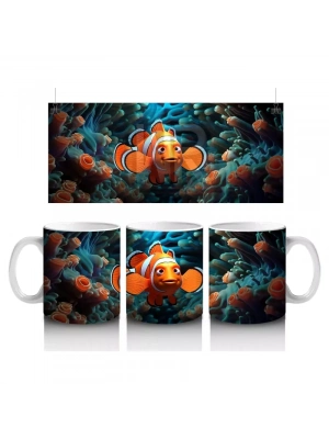 Mavi Mercanlar Arasında Palyaço Balığı – Baskılı Kahve Kupası