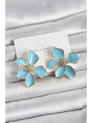 Mavi Mineli Çiçek Model Pirinç Kadın Küpe