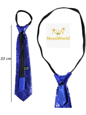 Mavi Pul Payetli Işıltılı Parti Kravatı 33 cm