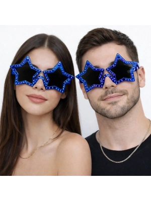 Mavi Renk Disko Yıldızı Retro Parti Gözlüğü 16x7 Cm