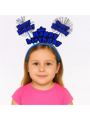 Mavi Renk Işıltılı Yazılı Doğum Günü Parti Tacı