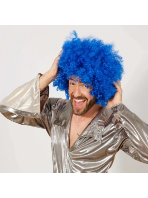 Mavi Renk Kıvırcık Afro Bonus Peruk