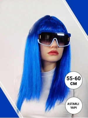 Mavi Renk Uzun Parti Peruğu