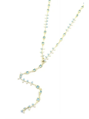 Mavi Taşlı Y Kolye - Altın