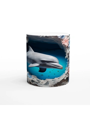 Mavi ve Pembe Mercanlarla Çevrili Yunus Temalı Su Altı Kupa Bardak