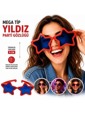 Mega Tip Yıldız Parti Gözlüğü Kırmızı Renk