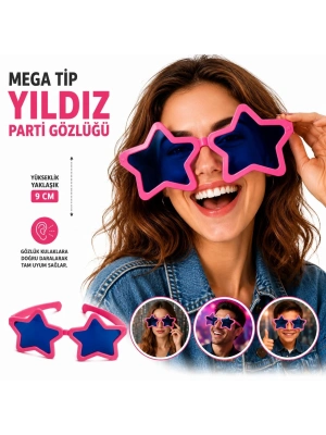 Mega Tip Yıldız Parti Gözlüğü Pembe Renk
