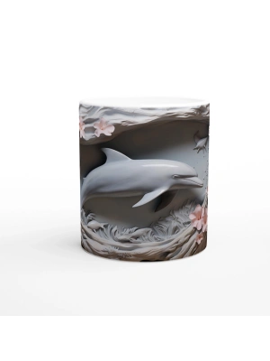 Mercan Çiçekleri Arasında Yüzen Yunus Temalı Kupa Bardak