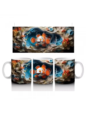 Mercan Resifinde Yüzen Palyaço Balığı Desenli Kupa Bardak