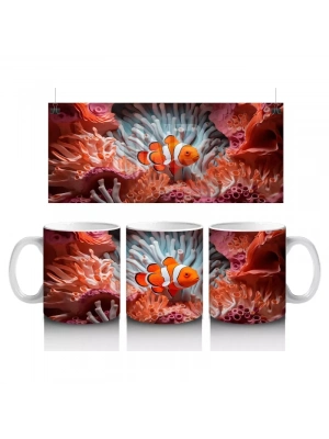 Mercanlar Arasında Yüzen Palyaço Balığı – Baskılı Kahve Kupası