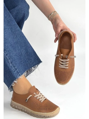 Merja Taba Deri Bağcıklı Spor Ayakkabı