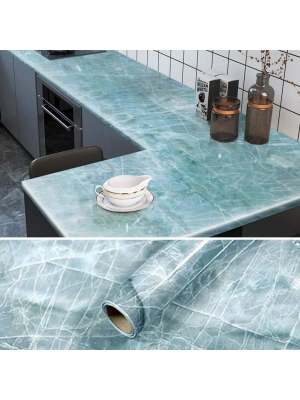 ®  Mermer Desenli Masa Tezgah Mutfak Su Geçirmez Yapışkanlı Folyo Sticker Mavi 5x0,6m