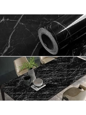 ®  Mermer Desenli Masa Tezgah Mutfak Su Geçirmez Yapışkanlı Folyo Sticker Siyah 5x0,6m