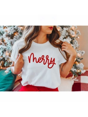 Merry Baskılı T-shirt - Beyaz -