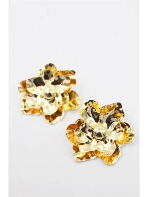 Metal Çiçek Küpe - Altın