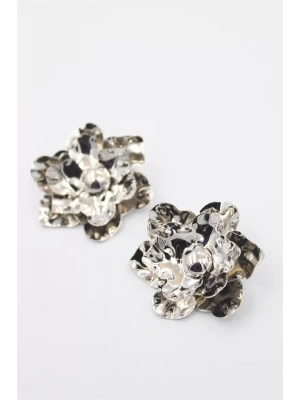 Metal Çiçek Küpe - Gümüş