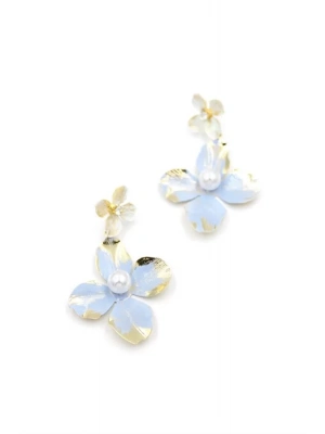 Metal Çiçek Küpe - Mavi