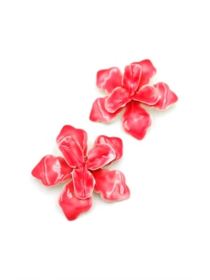 Metal Çiçek Küpe - Pembe