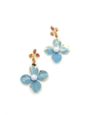 Metal Çiçek Küpe - Turkuaz