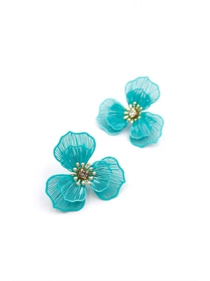 Metal Çiçek Küpe - Turkuaz