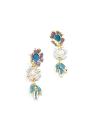 Metal Çiçek Küpe - Turkuaz