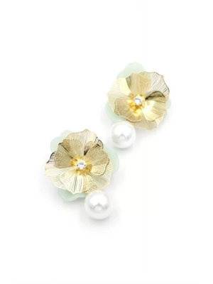 Metal Çiçek Küpe - Yeşil