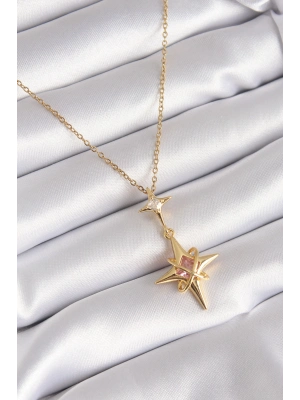 316L Çelik Gold Renk Zirkon Taşlı Kutup Yıldızı Model Kadın Kolye