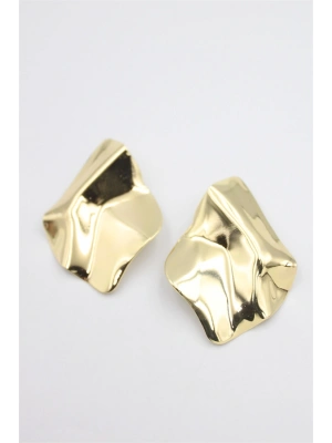 Metal Plaka Küpe - Altın