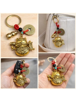 Metal Şans Ve Bereket Kedisi Anahtarlık Model 1