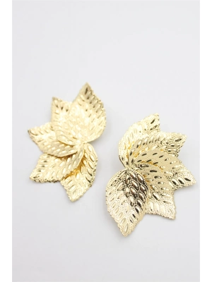 Metal Yaprak Küpe - Altın