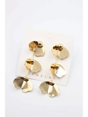 Metal Yaprak Küpe - Altın