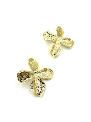 Metal Yaprak Küpe - Altın