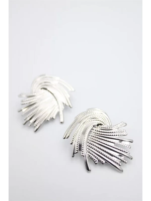 Metal Yaprak Küpe - Gümüş